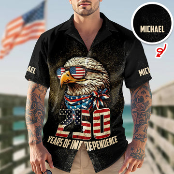 BlueJose America's 250 Years Anniversary Custom Name Hawaii Shirt Personalized Patriotic Gift