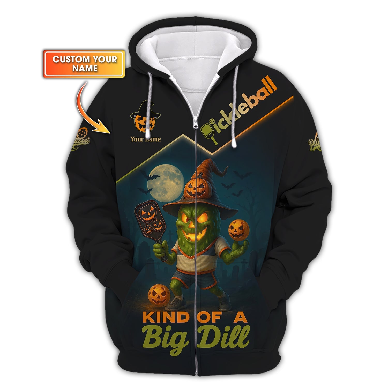 Custom Name Funny Pickleball T-Shirts, Halloween Pickleball Shirt, Kind Of A Big Dill Polos, Gift For Pickleball Lovers