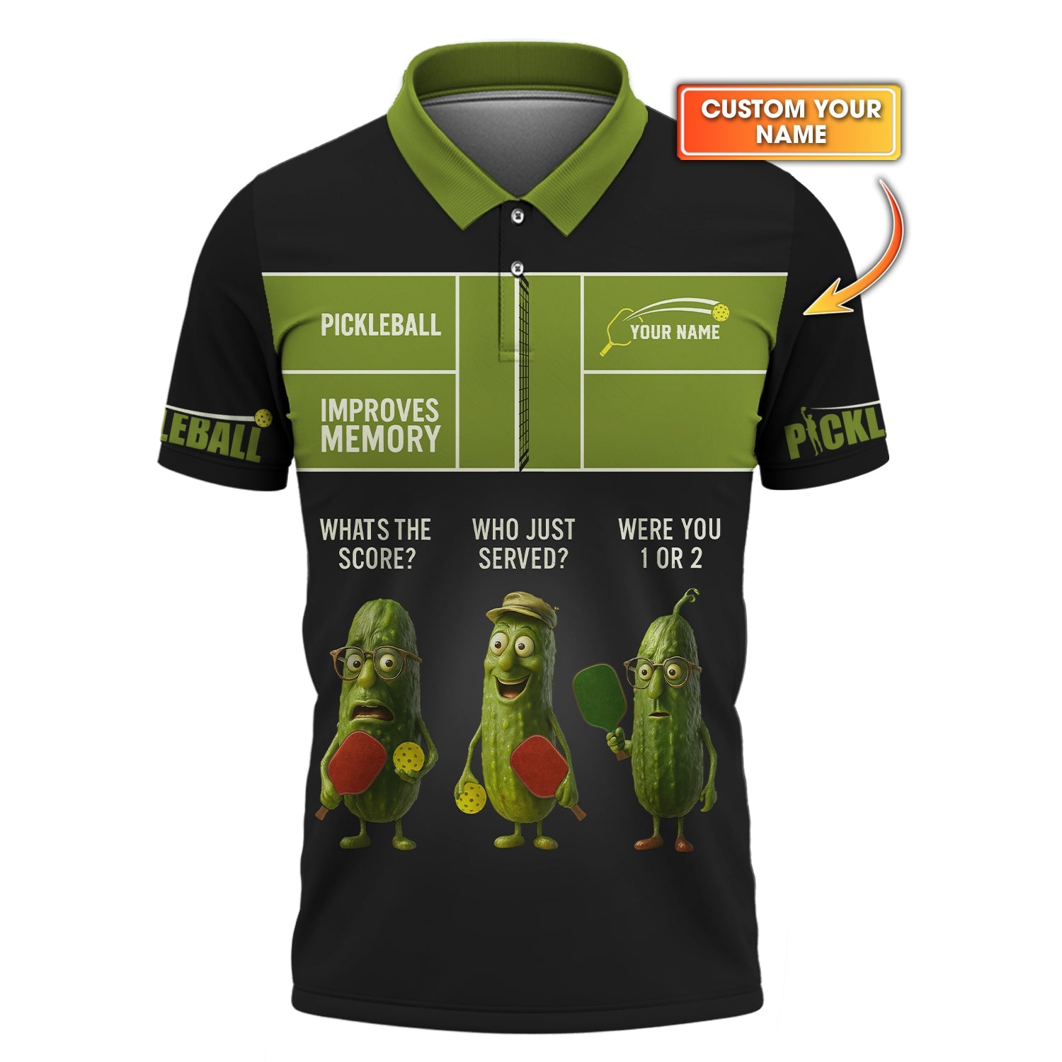 Funny Pickleball Shirts, Men's Custom Name Pickleball Improves Memory Polos, Gift For Pickleball Players