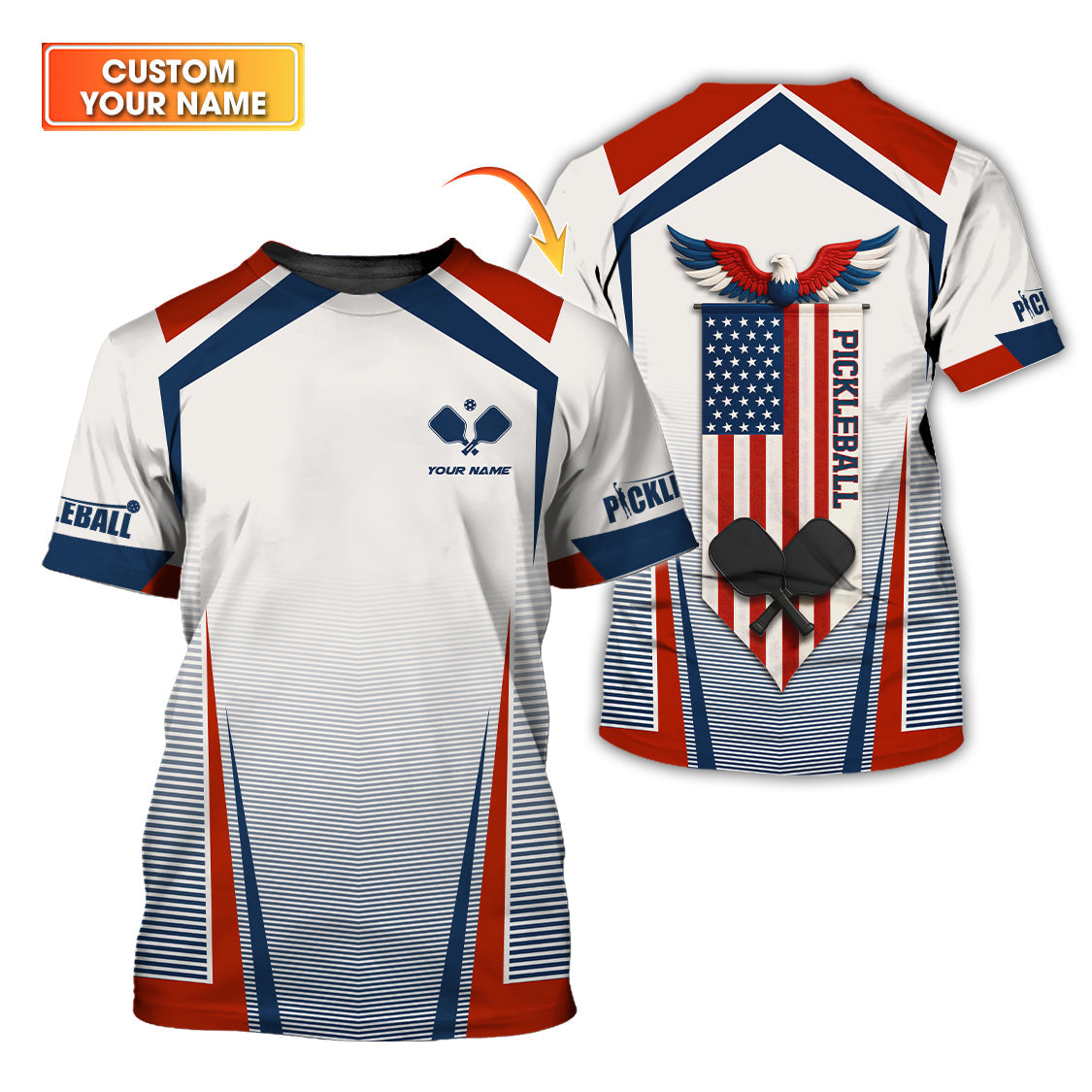 Men's Pickleball Shirt, Custom Name USA Flag Funny Pickleball Shirts, Gift For Pickleball Lover