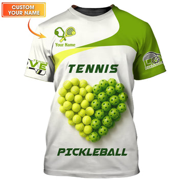 Custom Tennis Pickleball Shirt, Heart Shape Ball Design, Personalized Sports T-Shirt for Tennis Pickleball Lovers