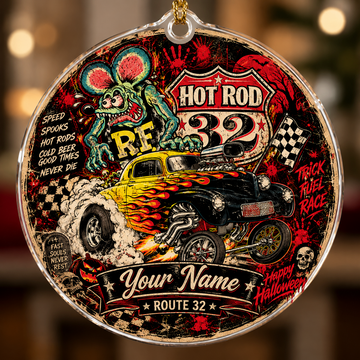 Bluejose Hot Rod Halloween Ornament – Custom Name Route 32 Racing Acrylic Ornament