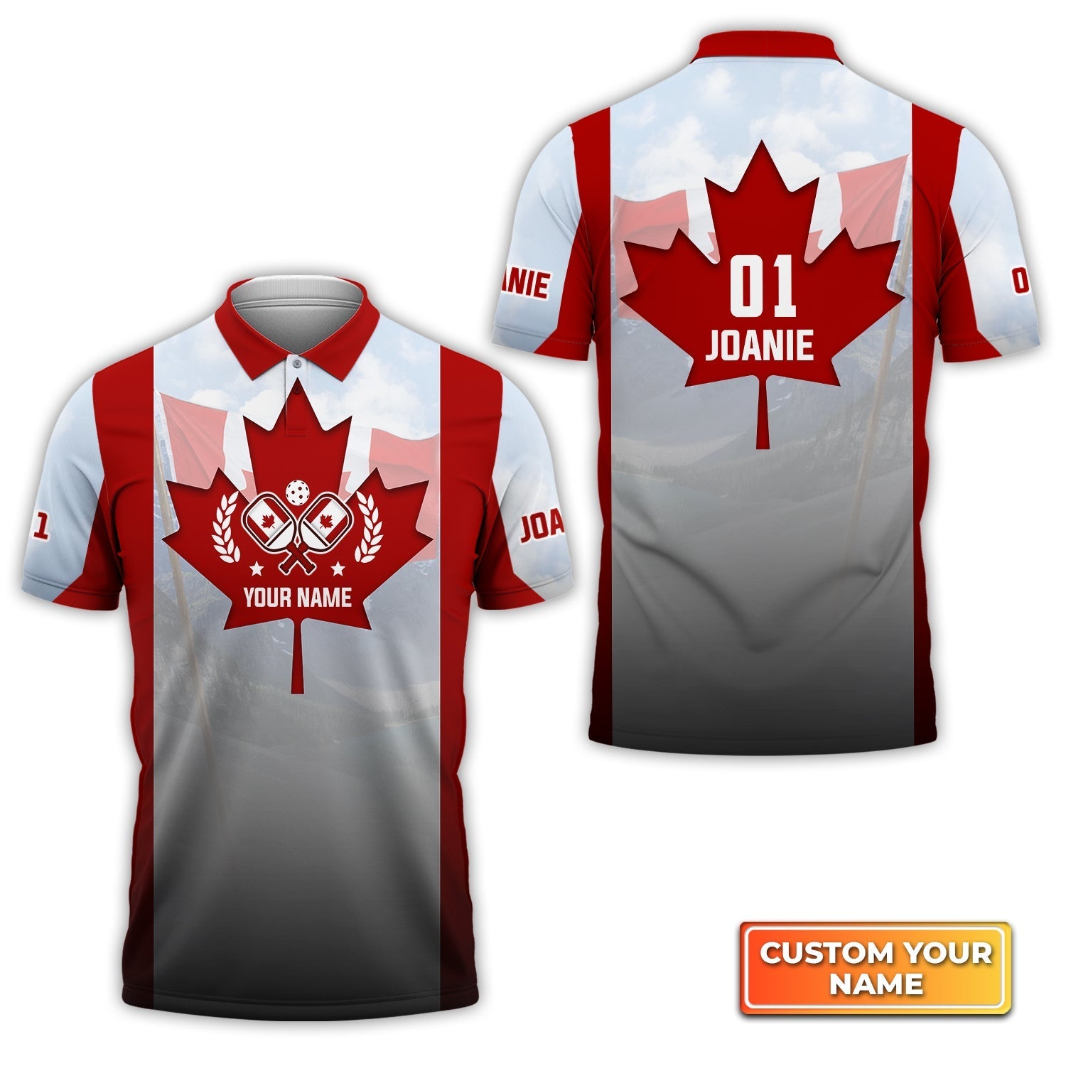 Pickleball Canada Flag Personalized Name 3D Polo Shirt Gift For Pickleball Player