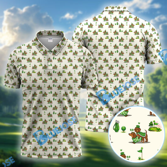BlueJose St Patrick‚Äôs Day Dachshund Patrick Golf Shirt, Wiener Dog Golf Polos For Men, Golf Gift For Golfer