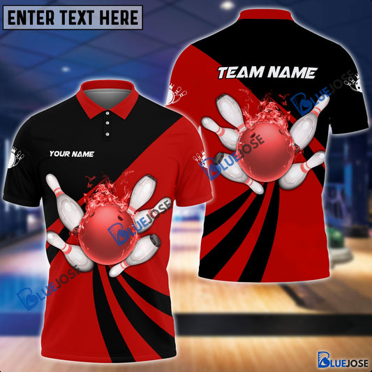 BlueJose Personalized Name and Team Name Bowling and Pins Multicolor 3D Shirt