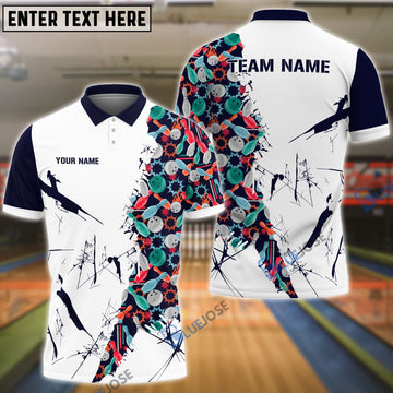 BlueJose Bowling And Pins Happy Bowling Pattern Customized Name, Team Name 3D Shirt