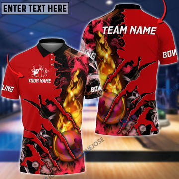 BlueJose Bowling And Pins Flame Smoke Personalized Name Team Name 3D Shirt