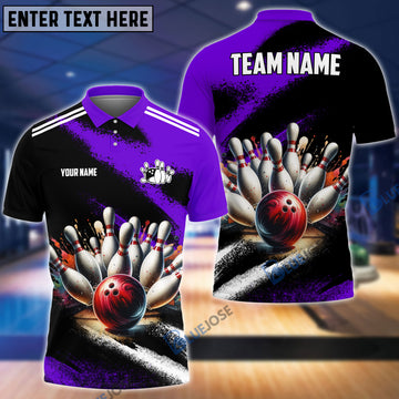 BlueJoses Bowling And Pins Marble Pattern Customized Name 3D Shirt (4 Colors)