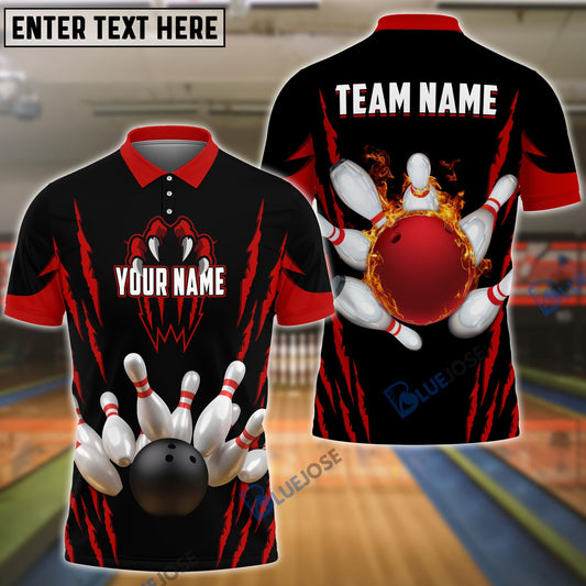 BlueJose Bowling And Pins Monster Pattern Customized Name, Team Name 3D Shirt (4 Colors)
