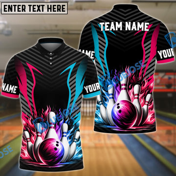 BlueJose Bowling And Pins Pink Blue Customized Name 3D Shirt