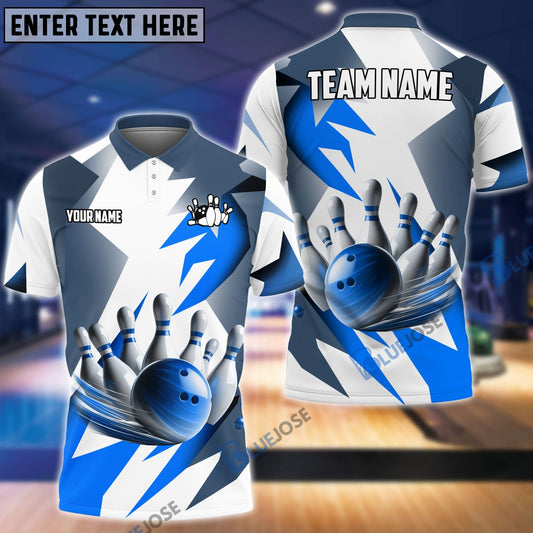 BlueJose Bowling And Pins Light And Shadow Customized Name, Team Name 3D Shirt (4 Colors)