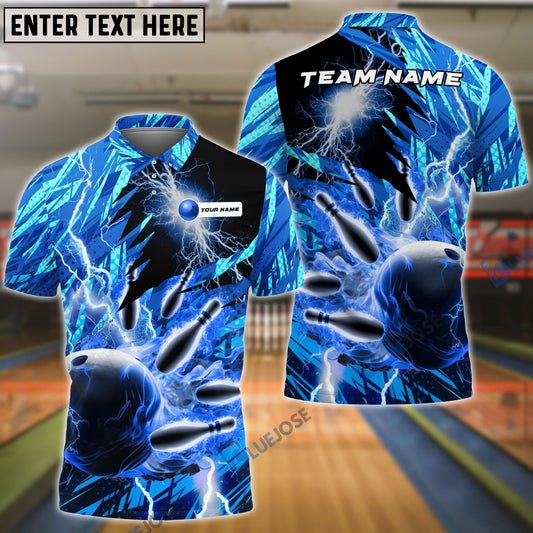 BlueJose Bowling and Pins Color Lightning Personalized Name, Team Name 3D Shirt (4 Colors)