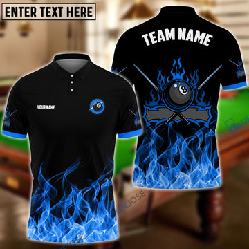 BlueJose Billiards 8-Ball Fire Pattern Blue Shirt For Kids