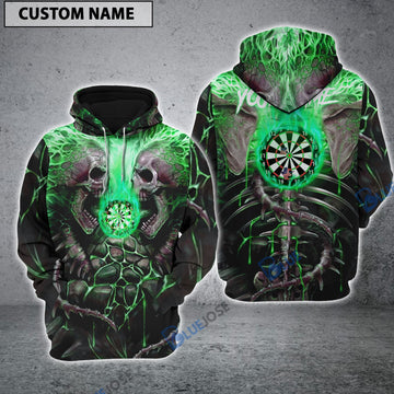 BlueJose Dart Skull Green Personalized Name Hoodie