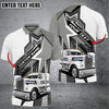 Bluejose Truck White and Grey Personalized Name 3D Polo Shirt For Truck Driver