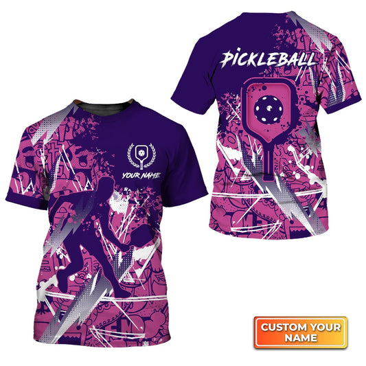 Pickleball, Scritch Man Purple Pink Pattern Personalized Name 3D Tshirt Gift For Pickleball Player