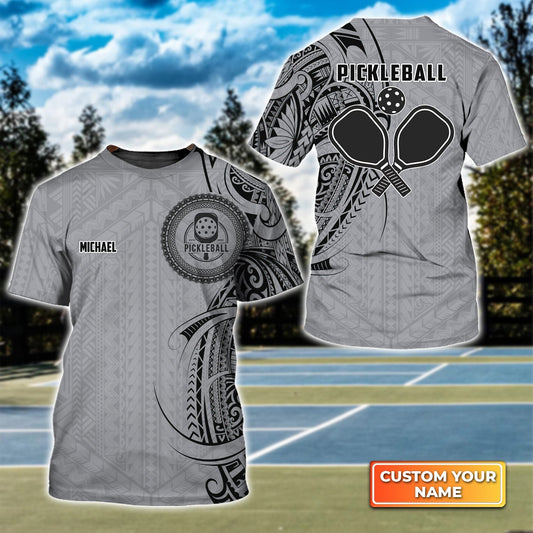 Strike Grey Tribal Tattoo Personalized Name 3D Tshirt Gift For Pickleball Player