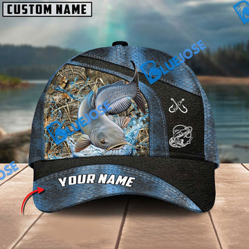 BlueJose Personalized Catfish Fishing Skin Bling Leather Pattern Classic 3D Cap