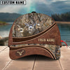 BlueJose Hunting Personalized Name Brown Carving Leather Pattern 3D Classic Cap