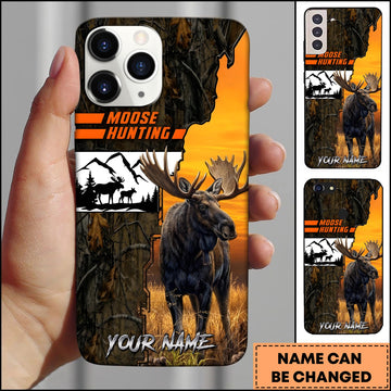 BlueJose Moose Hunting Orange Sunset Camo Forest Wildlife Multiple Options Personalized Name Phone Case