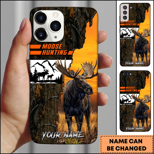 BlueJose Moose Hunting Orange Sunset Camo Forest Wildlife Multiple Options Personalized Name Phone Case
