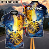 BlueJose Darts Fire & Ice Dual Wolves Dartboard Fantasy Multicolor Options Personalized Name Shirt (4 Colors)
