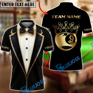 BlueJoses Billiards Luxury Tuxedo 9 Ball Crown Customized Name, Team Name 3D Shirt