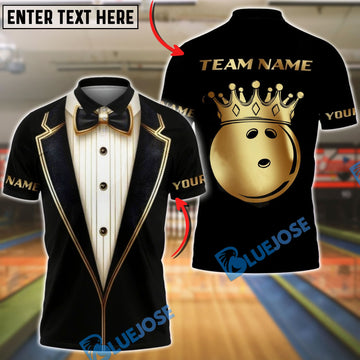 BlueJose Bowling Luxury Tuxedo Crown Ball Personalized Name, Team Name 3D Shirt