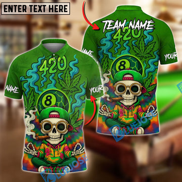 BlueJose Billiards 420 8-Ball Funny SKull Customized Name, Team Name 3D Shirt
