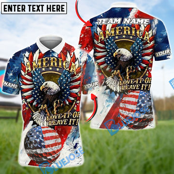 BlueJose Golf American Eagle with USA Flag Ball Custom Name & Team Name 3D Shirts