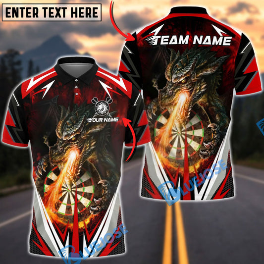 BlueJose Darts Firebreath Dragon Multicolor Options Personalized Name Shirt (4 Colors)