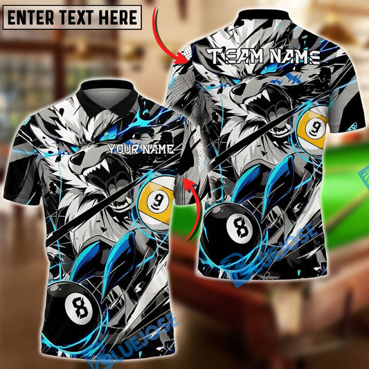 BlueJose Billiards Ball 8&9 Wolf Neon Aggressive Graphic Personalized Name Shirt (4 Colors)