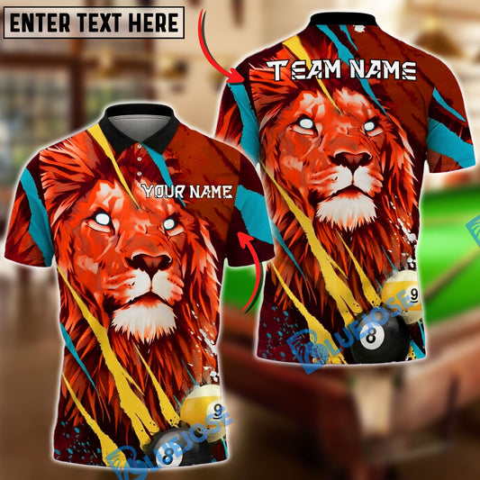 BlueJose Billiards Ball 8&9 Lion Artistic Splash Modern Design Personalized Name Shirt (4 Colors)