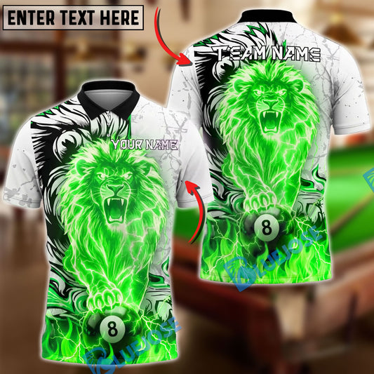 BlueJose Billiards Ball 8 Lion Electric Lightning Power Design Personalized Name Shirt (4 Colors)