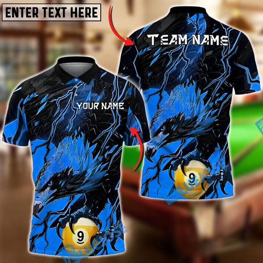 BlueJose Billiards Ball 9 Eagle Lightning Black Fierce Design Personalized Name Shirt (6 Colors)
