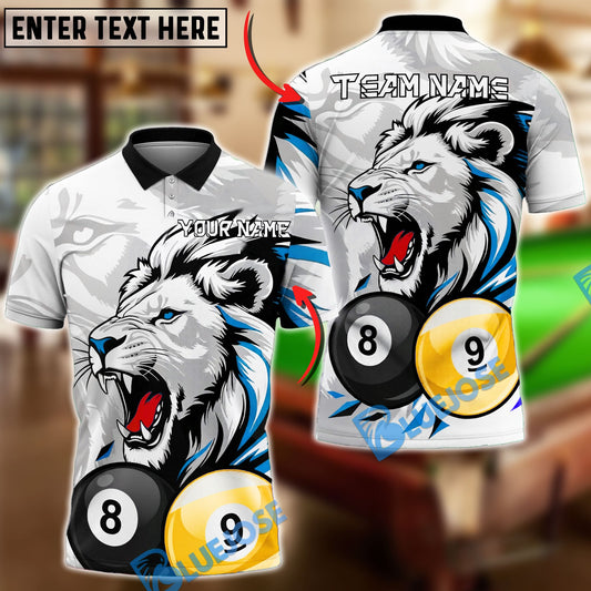 BlueJose Billiards Ball 8&9 Lion Accent Roaring Power Design Personalized Name Shirt (4 Colors)