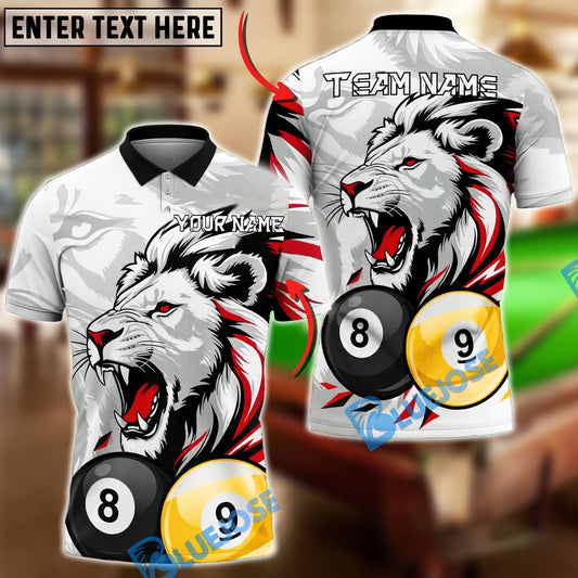 BlueJose Billiards Ball 8&9 Lion Accent Roaring Power Design Personalized Name Shirt (4 Colors)