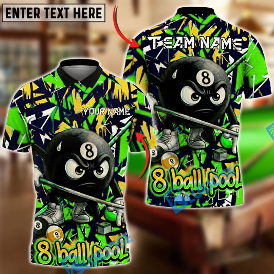 BlueJose Billiards Ball 8 Pool Street Graffiti Nervous Design Personalized Name Shirt (4 Colors)