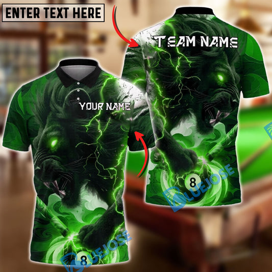 BlueJose Billiards Ball 8 Black Lion Lightning Fierce Power Design Personalized Name Shirt (4 Colors)