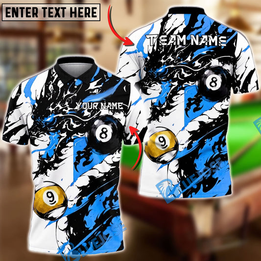 BlueJose Billiards Ball 8&9 Dragon Black Ink Splash Artistic Design Personalized Name Shirt (6 Colors)