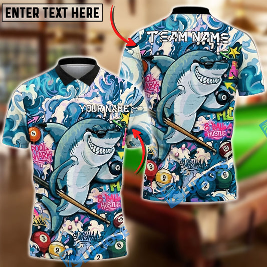 BlueJose Billiards Ball 8 Shark Pool Graffiti Splash Art Billiards Hustle Style Personalized Name Shirt (4 Colors)