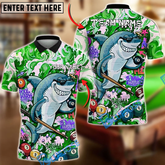 BlueJose Billiards Ball 8 Shark Pool Graffiti Splash Art Billiards Hustle Style Personalized Name Shirt (4 Colors)