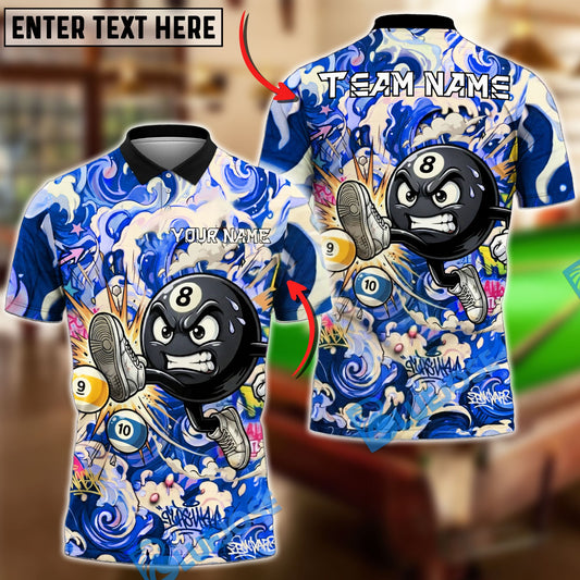 BlueJose Billiards Ball 8 Kick Off Graffiti Splash Art Hustle Style Personalized Name Shirt (4 Colors)