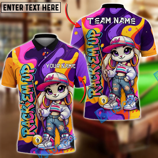 BlueJose Billiards Ball 9 Cute Rabbit Girl Colorful Graffiti Personalized Name Shirt (4 Colors)