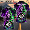 BlueJose Darts Grim Reaper Neon Fire Skull Twin Side Lightning Personalized Name, Team Name Unisex Shirt (4 Colors)
