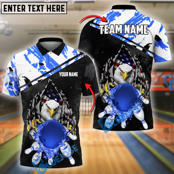 BlueJose Bowling And Pins Flame Eagle Customized Name, Team Name 3D Shirt (4 Colors)