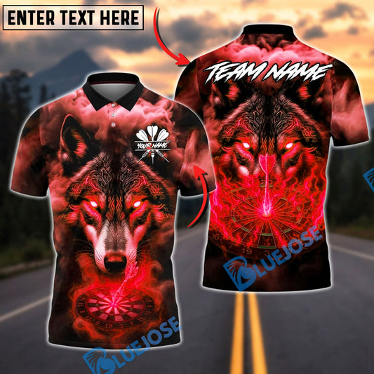 BlueJose Darts Glowing Eyes Wolf Fire Dartboard Customized Name, Team Name 3D Shirt (4 Colors)
