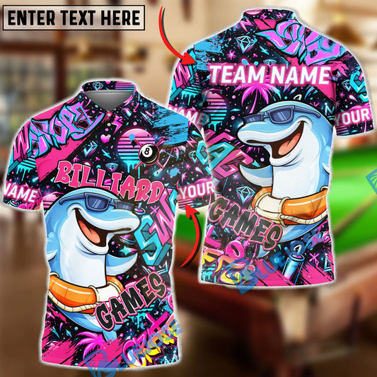 BlueJose Billiards Graffiti Cool Dolphin 8 Ball Character Personalized Name Shirt (4 Colors)