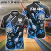 BlueJose Bowling And Pins Skull Flame Customized Name, Team Name 3D Shirt (4 Colors)