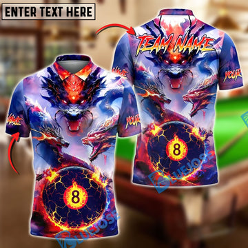 BlueJose Billiards 8-Ball Dragon Inferno Personalized Name, Team Name Unisex Shirt